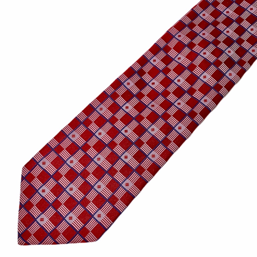 Ike Behar New York Tie Red Square Diamond Blue